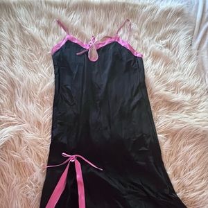 Pajamagram Intimates, Black Slip Sleepwear, Pink Detail size L